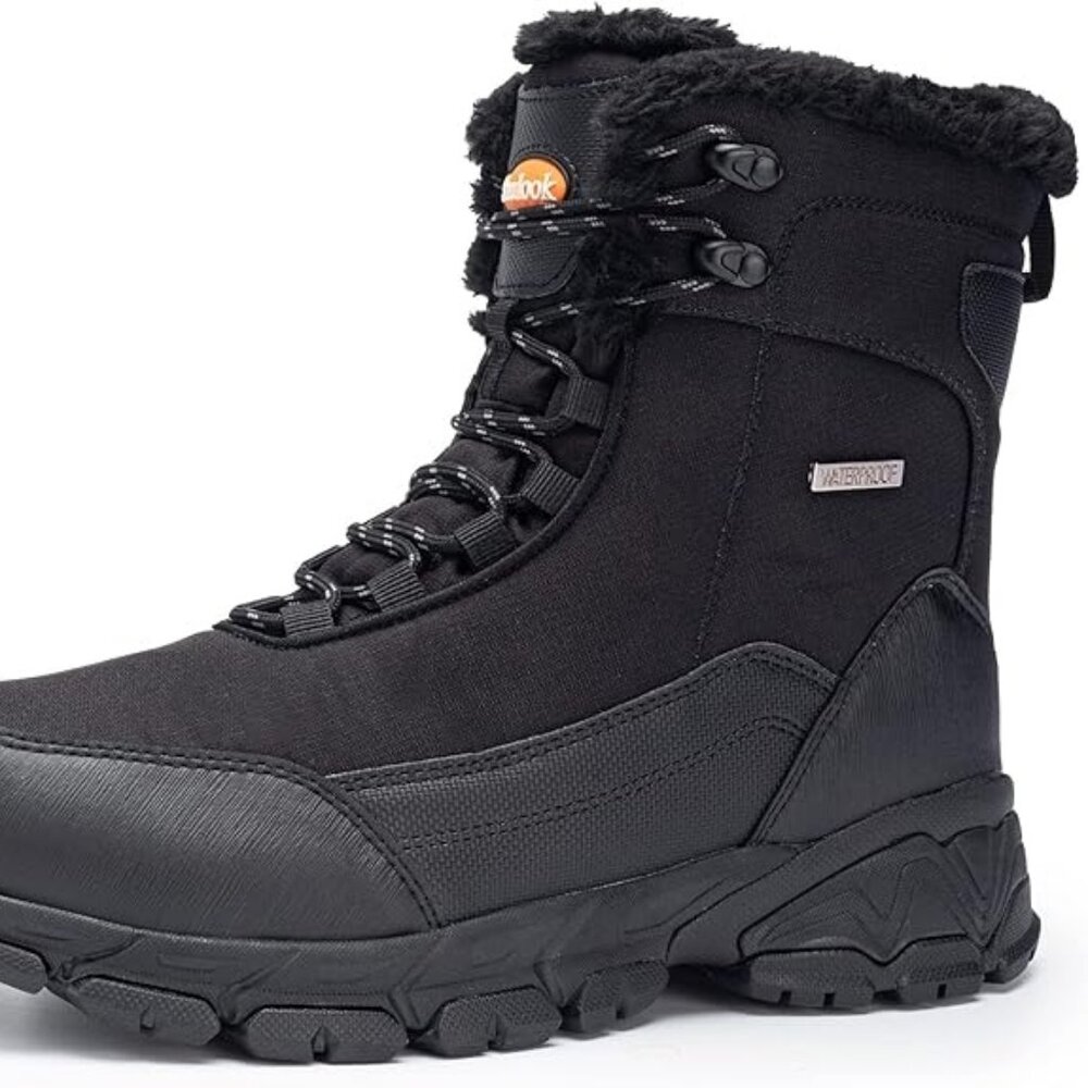 SHULOOK Men's Snow Boots Waterproof Warm Fur Lined Winter Hiking Boot Non-slip